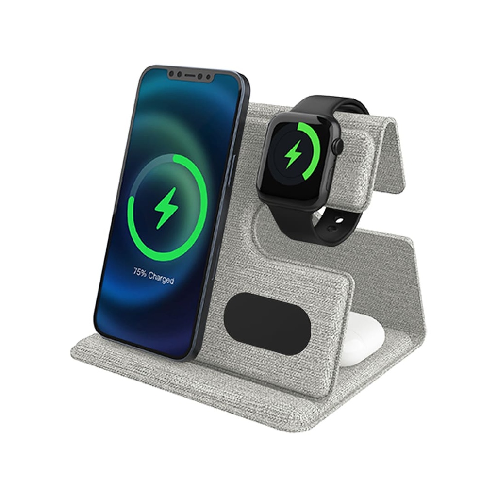 PLANA - CHANGE ZERO Recycled 3-in-1 Wireless Charger Station - Grey