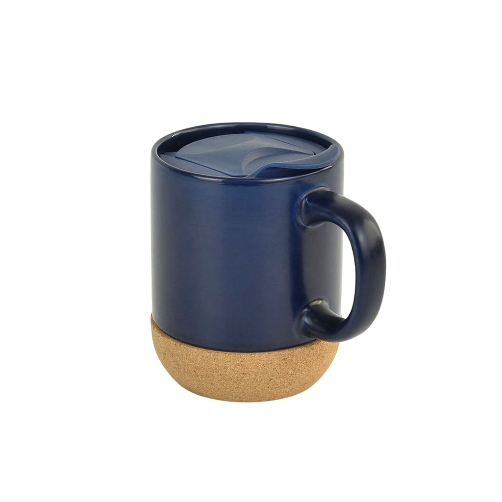 LUCCA - Giftology Ceramic Mug with Cork and Lid - Navy Blue