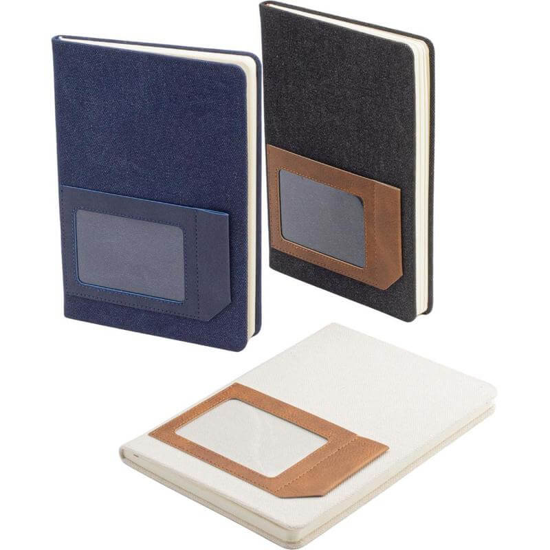 ADANA - Santhome Recycled Canvas A5 Hard Cover Notebook with PU Pocket - Beige