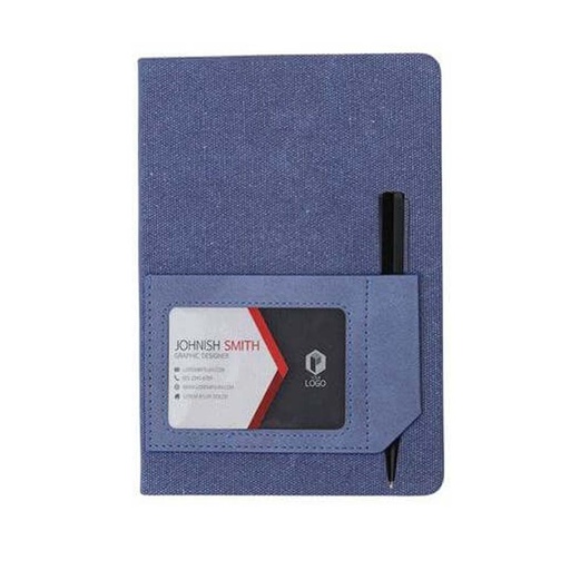 ADANA - Santhome Recycled Canvas A5 Hard Cover Notebook with PU Pocket - Navy
