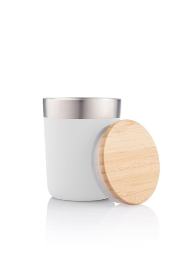 LAREN - Vacuum Coffee Tumbler With Bamboo Lid - White