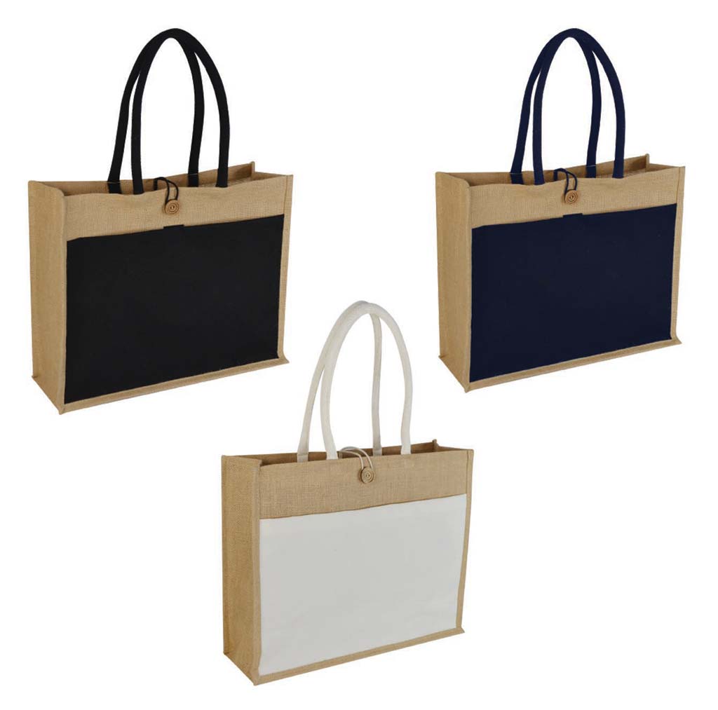 MONCLOVA - Jute Bag with Canvas Pocket - Natural