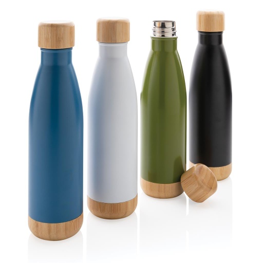 ODESSA - Giftology Double Wall Stainless Bottle with Bamboo Lid and Base - Blue