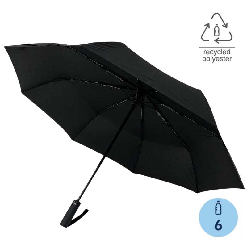 URBINO - Santhome RPET Auto-Open 23" Umbrella with SPF50 UV Protection - Black