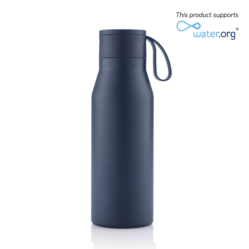 R-NEBRA - CHANGE Collection Recycled Stainless Steel Vacuum Bottle with Loop - Navy Blue