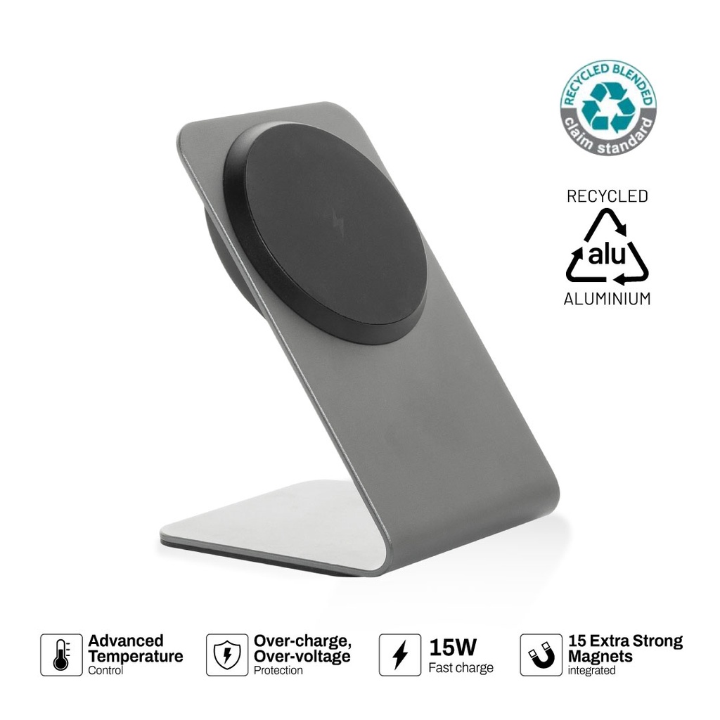 TERRA aluminum 15W magnetic wireless charging phone stand - Grey 