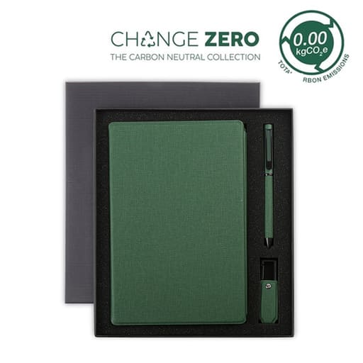 [GSSN 9557] LENZEN - CHANGE ZERO Sustainable Gift Set with Refillable Notebook, Pen & USB Keychain - Green